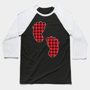 Baby Feet Red Plaid Buffalo Gift Christmas Baseball T-Shirt